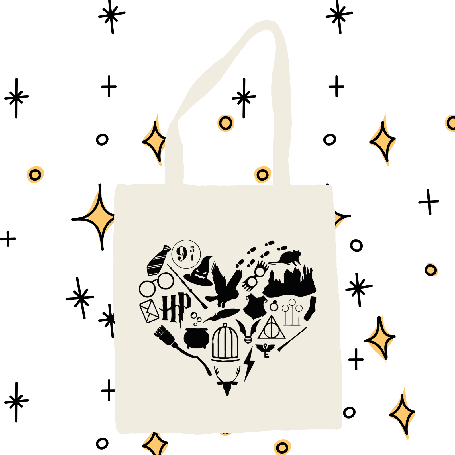 Tote Bag with Heart Hogwarts design - design available in different colours